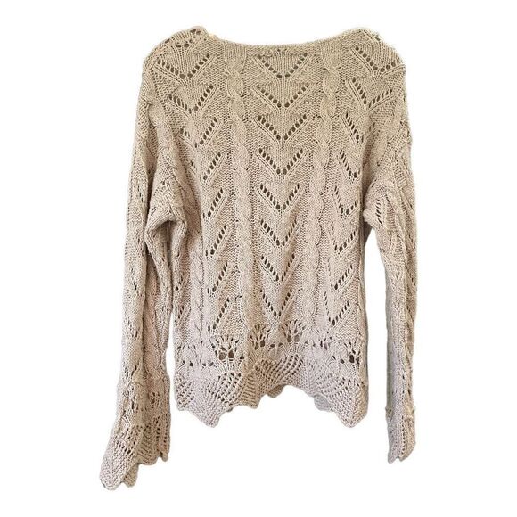 SUNDANCE Women's Open Knit Sweater Crocheted  Round Neck 100% Cotton Beige Mediu - Picture 6 of 6